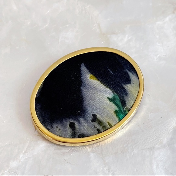 Gold Tone Oval Silkscreen Lifeline for Old Brooch - Picture 3 of 7